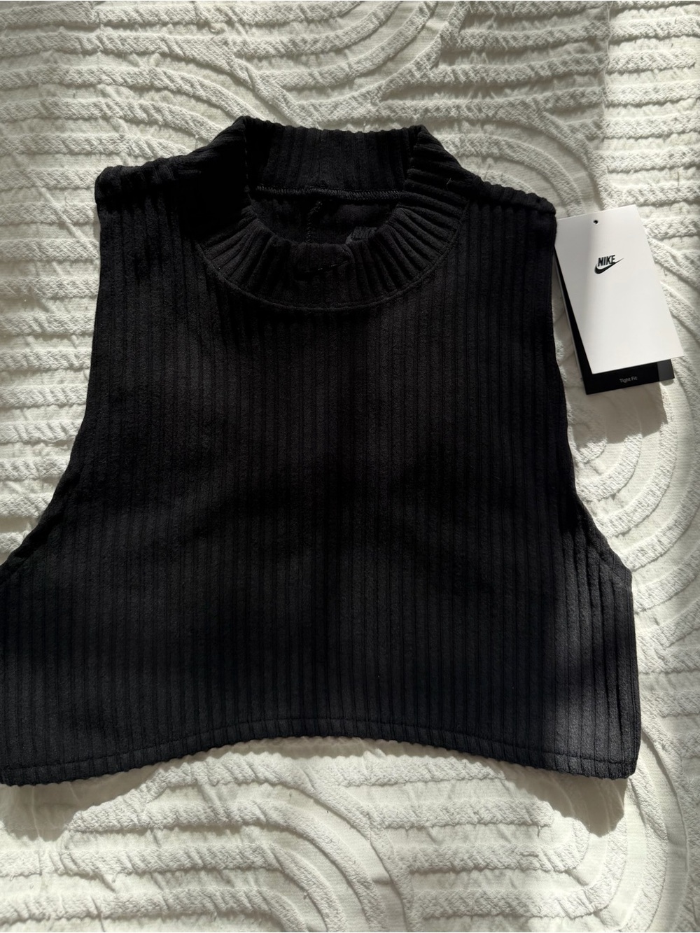 Nike Black Ribbed Sleeveless Mock Neck Crop